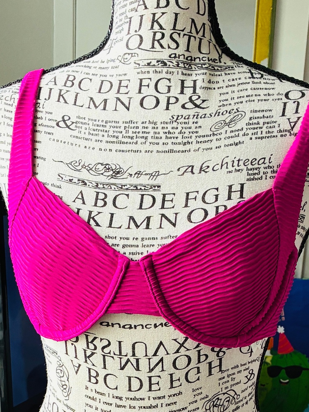 Abercrombie & Fitch Hot Pink Bikini Top with Adjustable Straps
